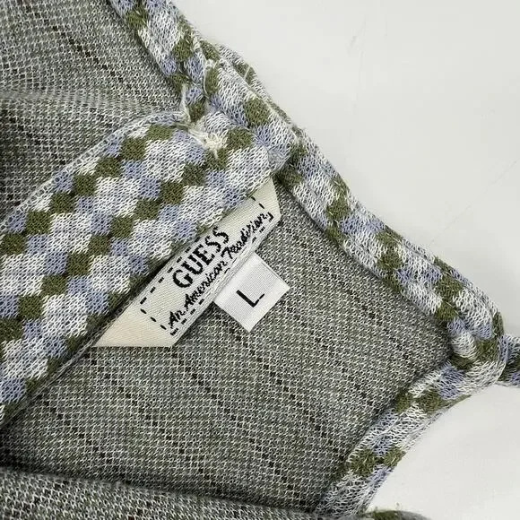 90s Vintage GUESS Houndstooth Cropped Knit Halter Top Green Blue Size L - Picture 3 of 5